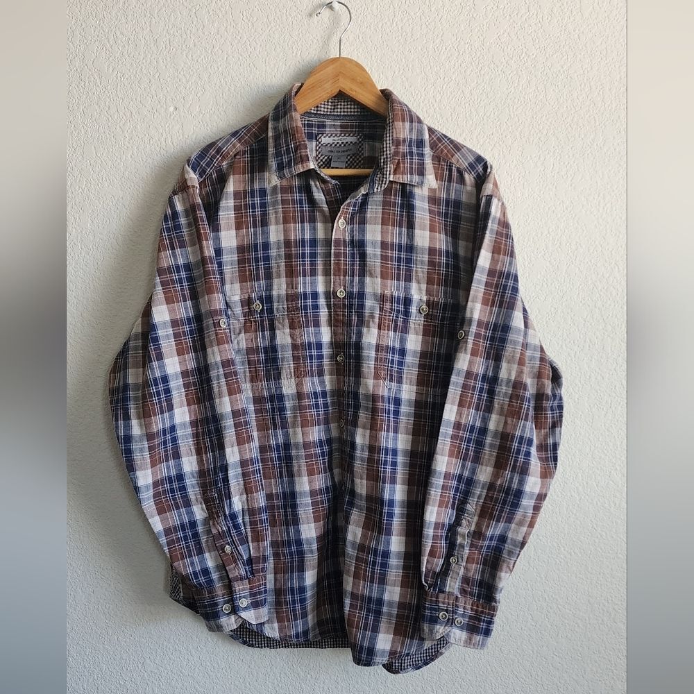 Johnston & Murphy Tailored Fit Men's XL Plaid Button Front Long Sleeve Shirt